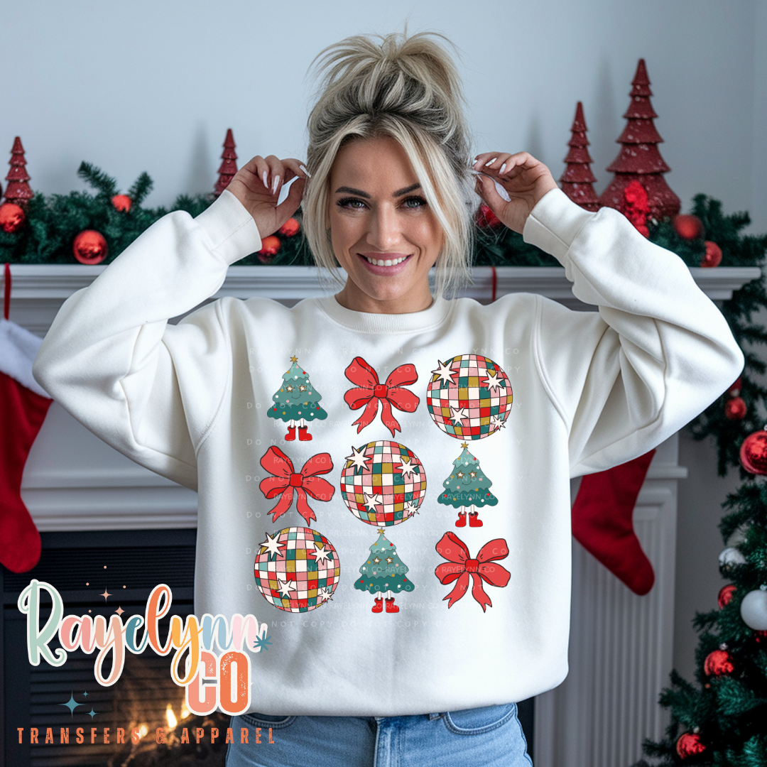 CHRISTMAS, BOW & DISCO BALL- DTF TRANSFER