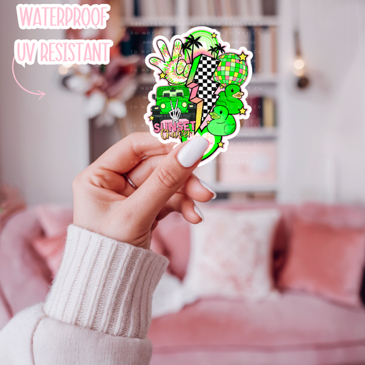GREEN SUNSET CHASER- DYE CUT STICKER