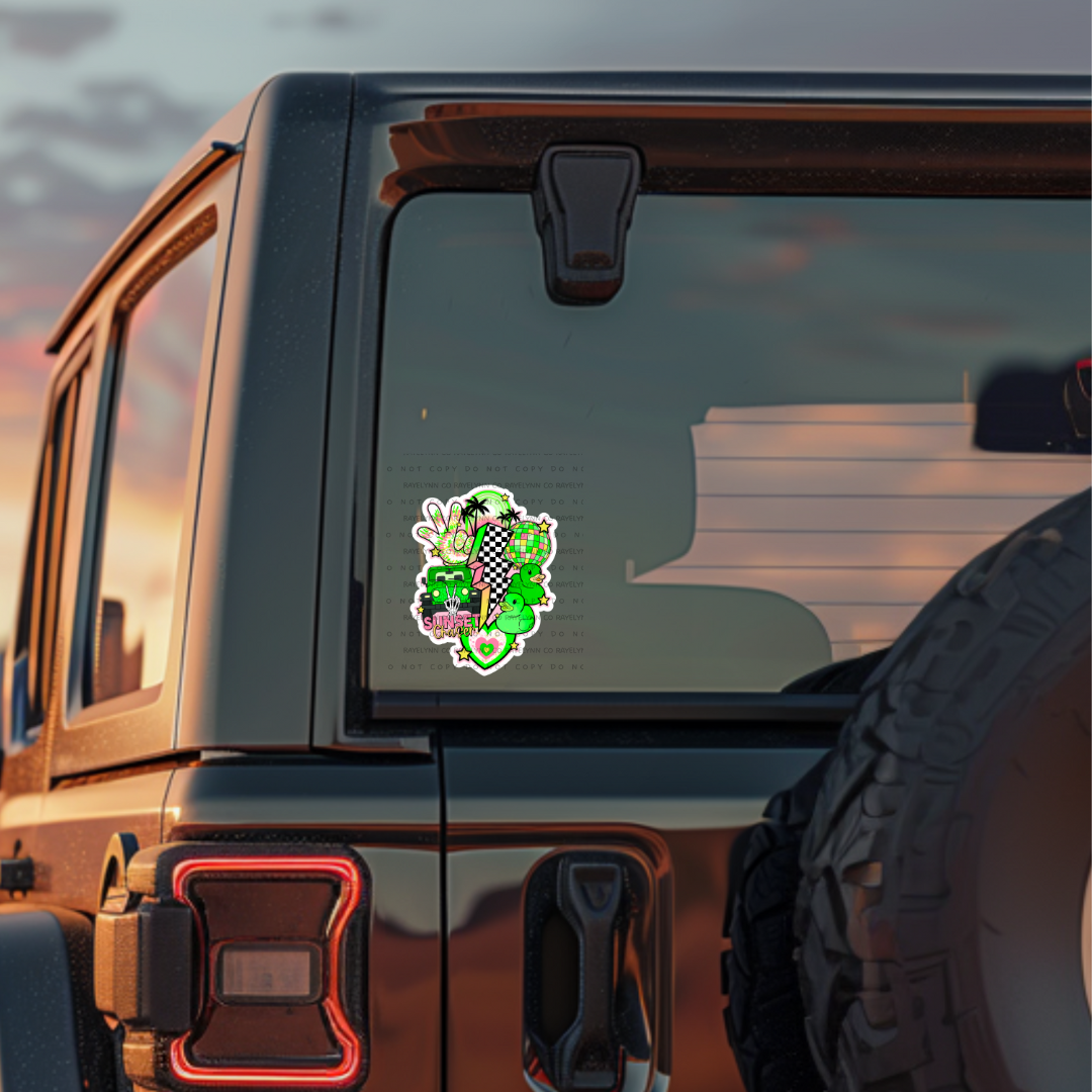GREEN SUNSET CHASER- DYE CUT STICKER