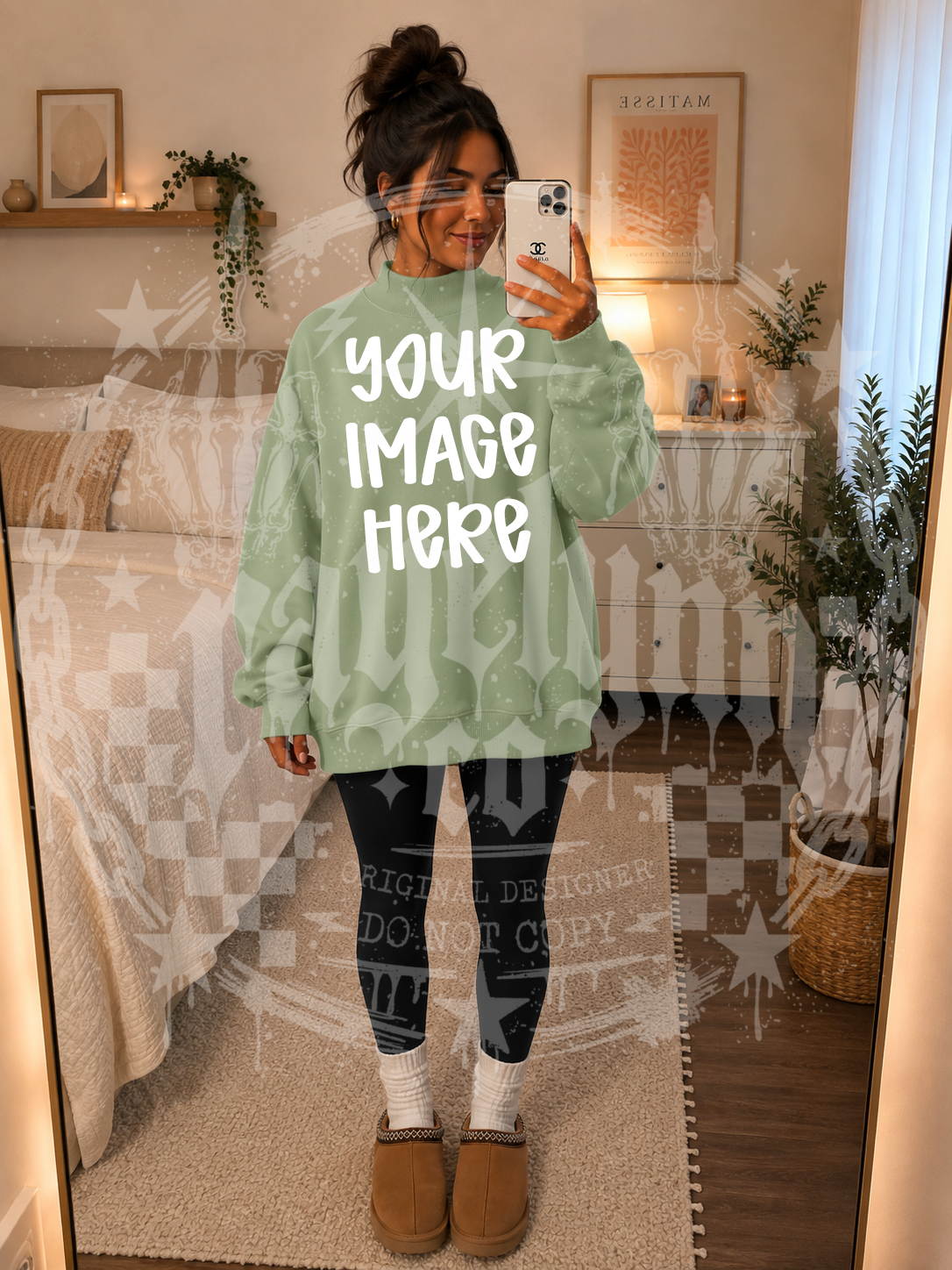 MOCK NECK DROP SHOULDER LIGHT GREEN MOCKUP- DIGITAL DOWNLOAD