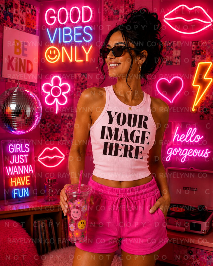 BELLA + CANVAS RIBBED RACERBACK PINK BLANK MOCK UP- DIGITAL DOWNLOAD