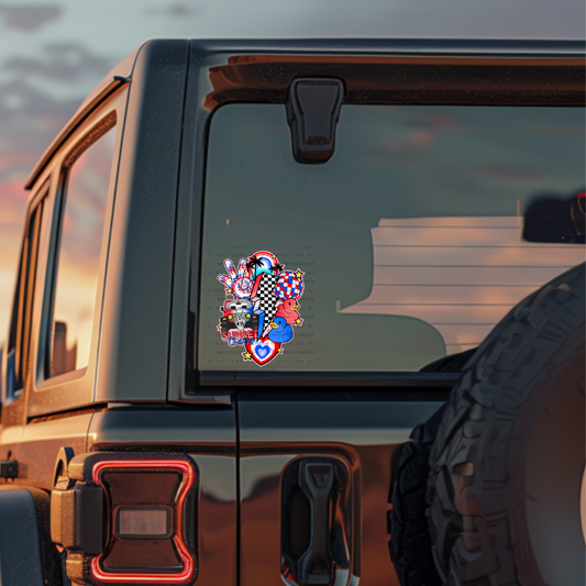 RED/WHITE SUNSET CHASER- DYE CUT STICKER