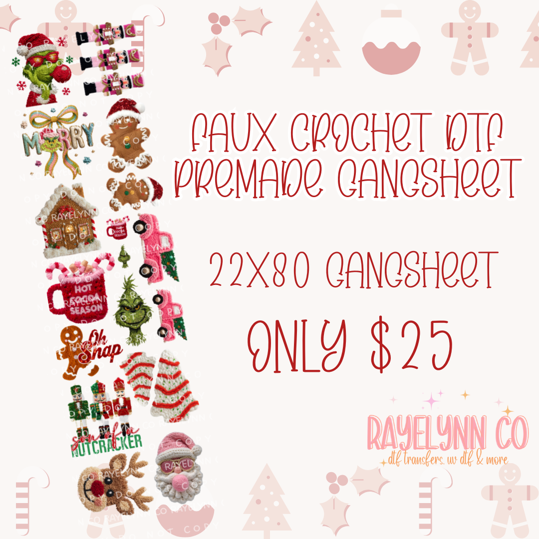 FAUX CROCHET CHRISTMAS PREMADE 22X80 GANGSHEET