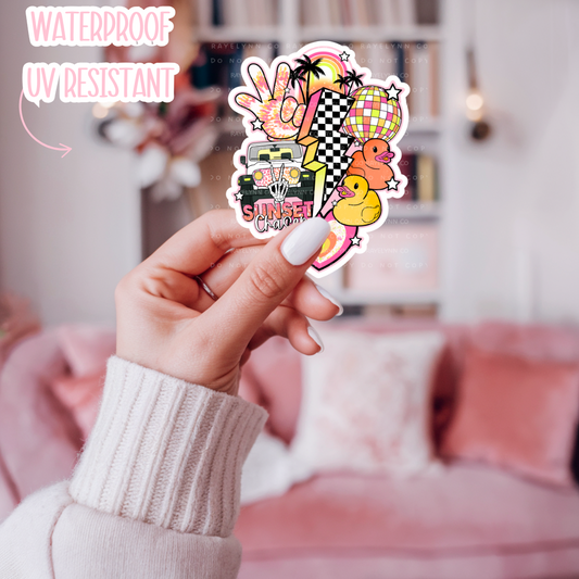 PINK SUNSET CHASER- DYE CUT STICKER