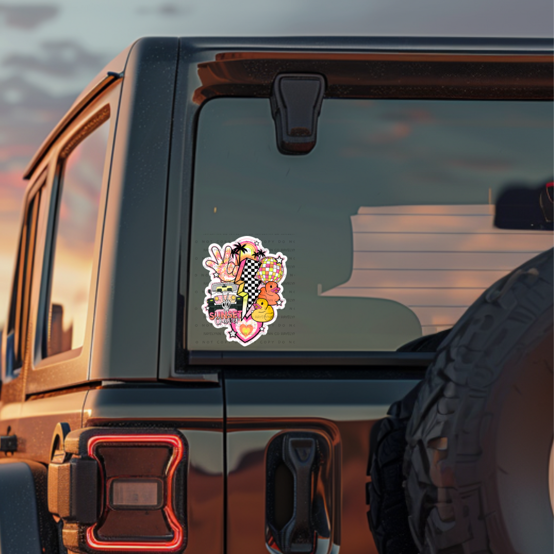 PINK SUNSET CHASER- DYE CUT STICKER