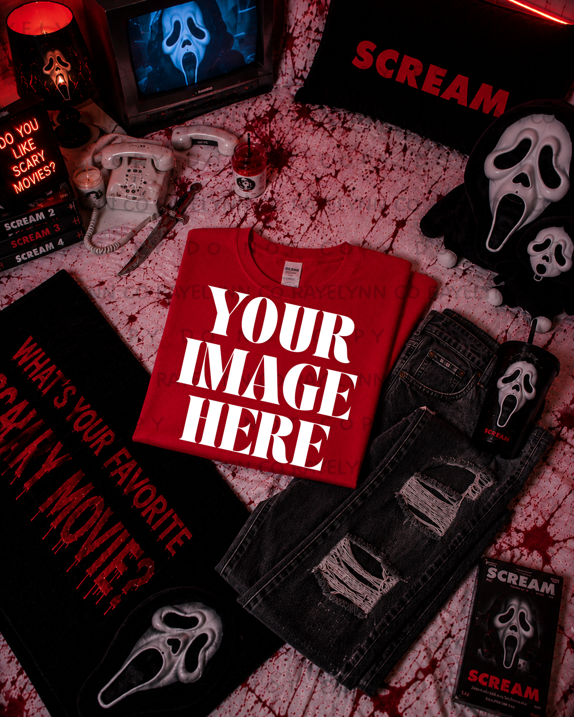 GILDAN RED HORROR BLANK MOCK UP- DIGITAL DOWNLOAD