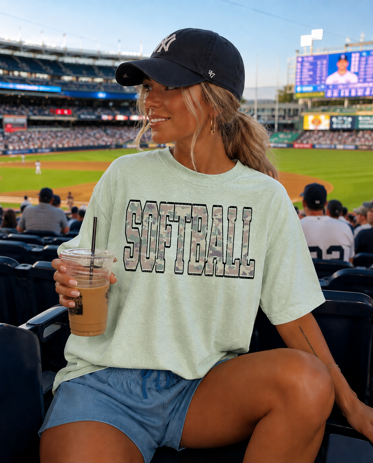 DISTRESSED SOFTBALL CAMO -DTF TRANSFER