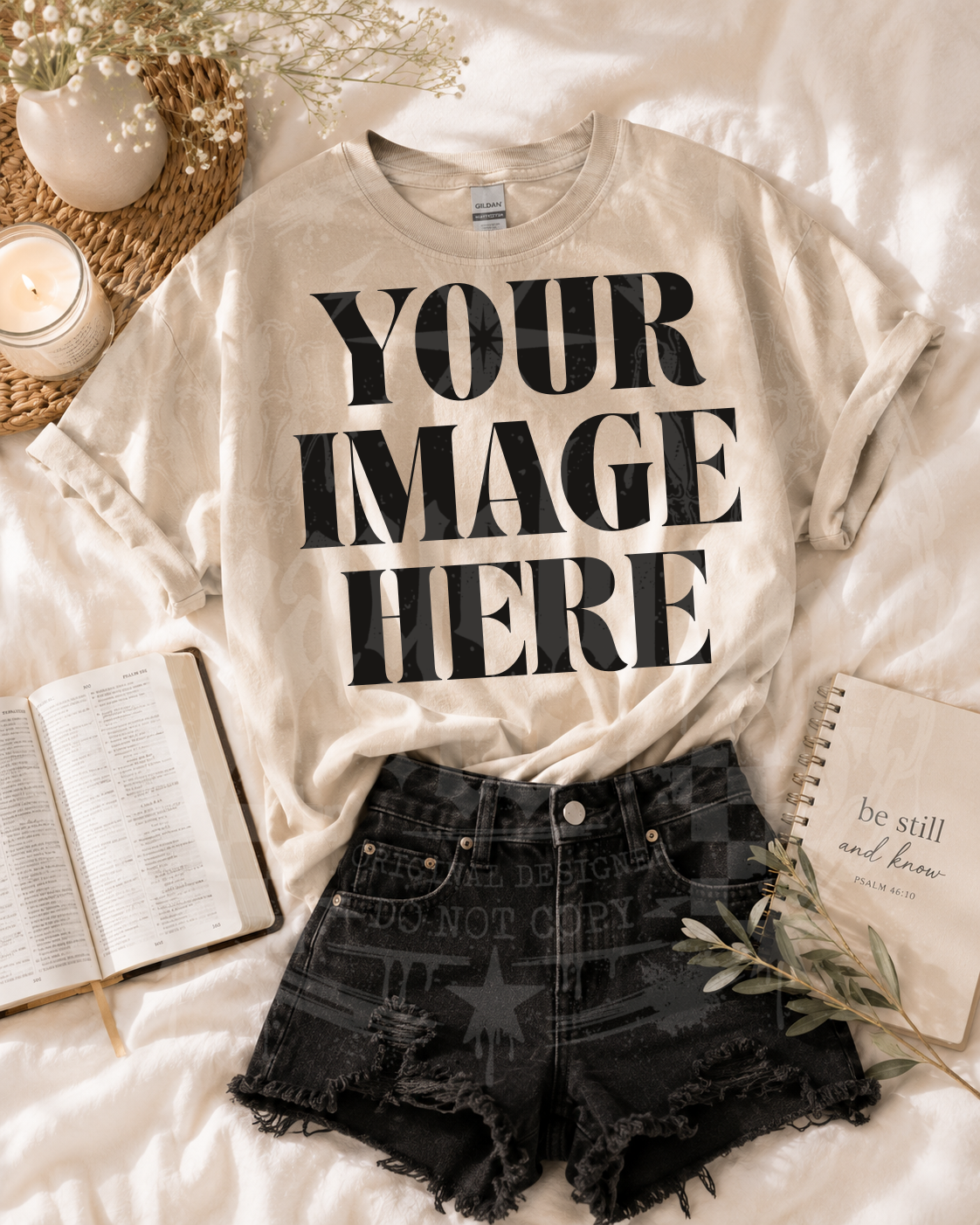 GILDAN FLATLAY SAND BLANK MOCKUP- DIGITAL DOWNLOAD