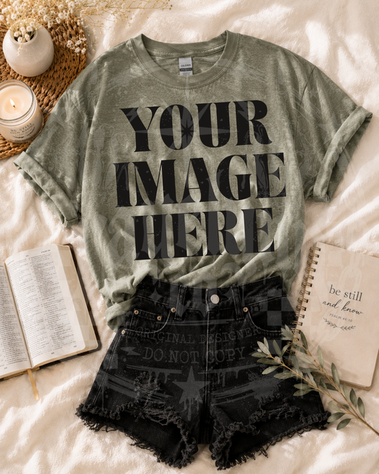 GILDAN FLATLAY HEATHER GREEN BLANK MOCKUP- DIGITAL DOWNLOAD