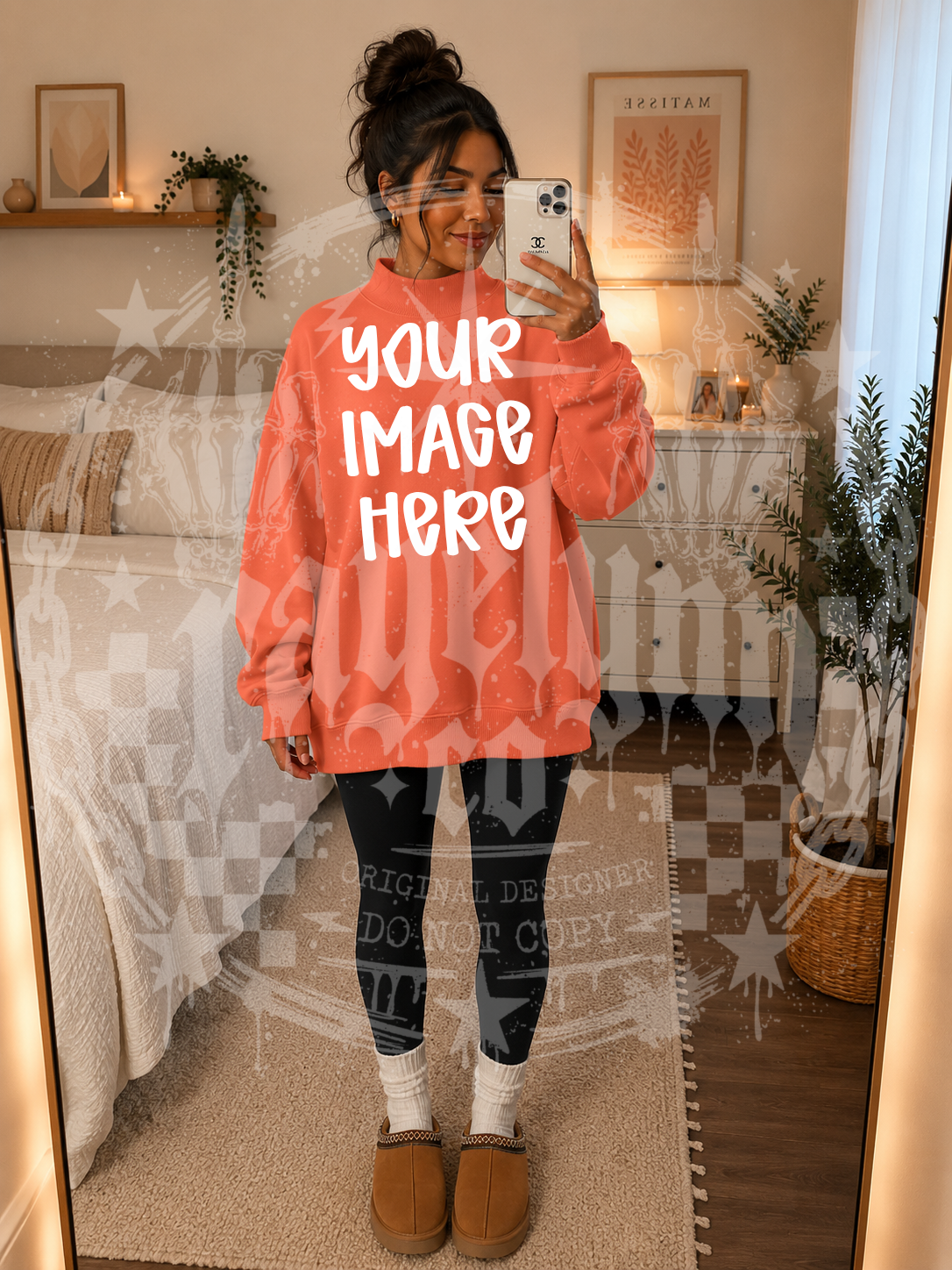 MOCK NECK DROP SHOULDER CORAL MOCKUP- DIGITAL DOWNLOAD