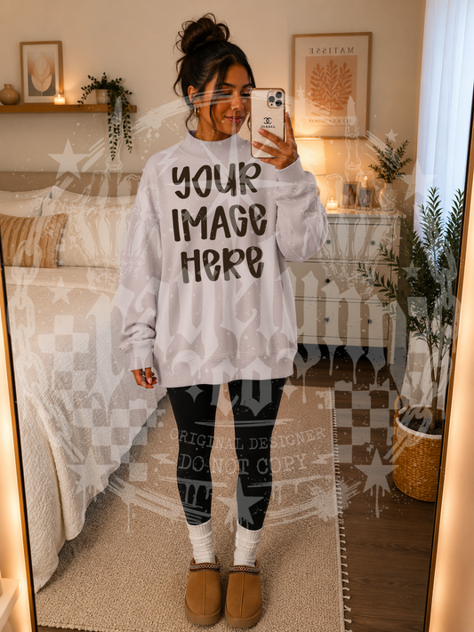 MOCK NECK DROP SHOULDER GRAY MOCKUP- DIGITAL DOWNLOAD