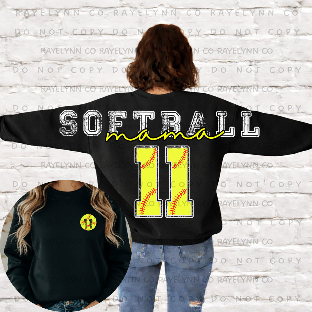 SOFTBALL MAMA (CUSTOM NUMBERS)- DTF TRANSFER