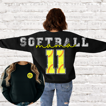 SOFTBALL MAMA (CUSTOM NUMBERS)- DTF TRANSFER