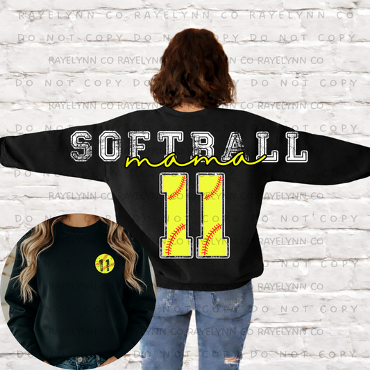 SOFTBALL MAMA (CUSTOM NUMBERS)- DTF TRANSFER