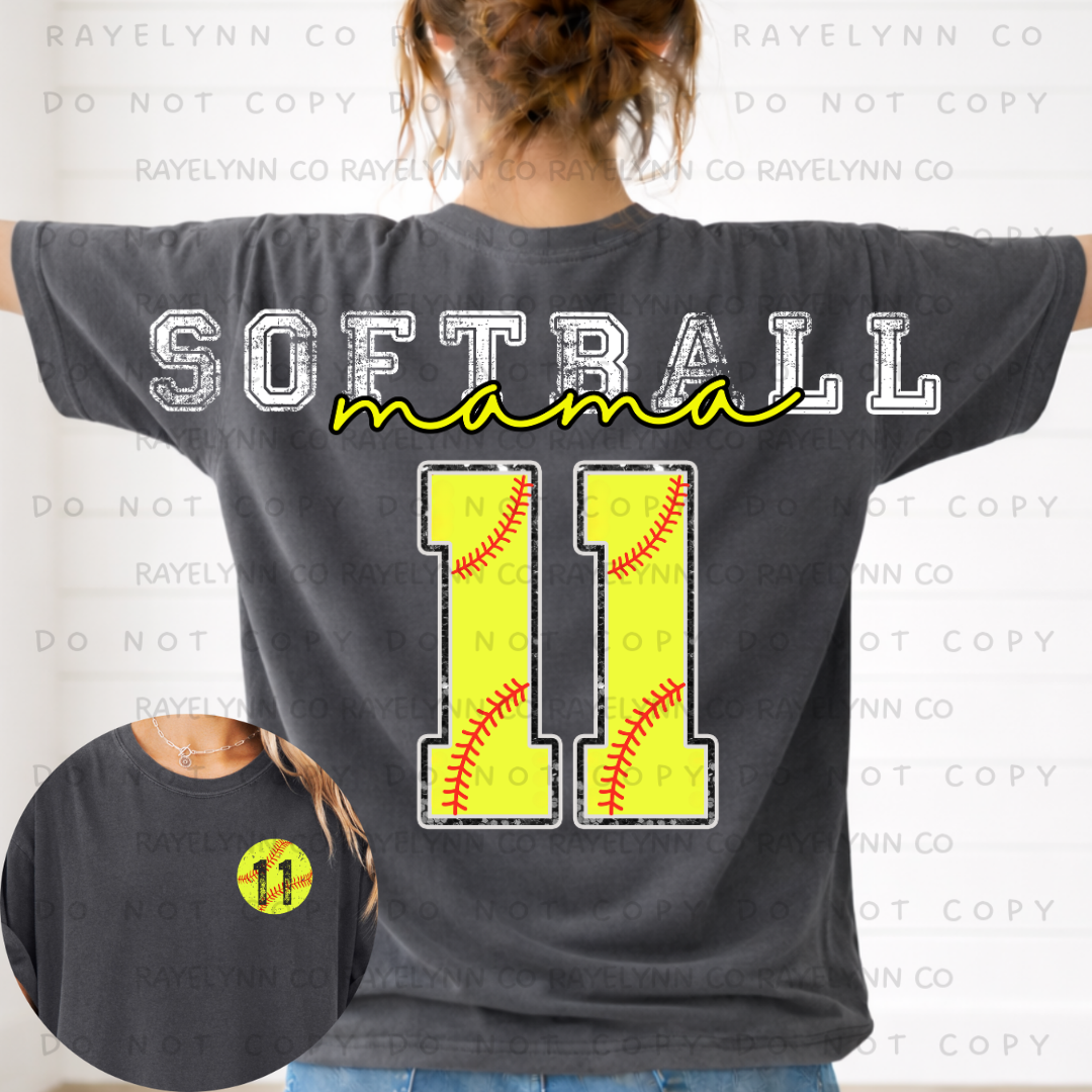 SOFTBALL MAMA (CUSTOM NUMBERS)- DTF TRANSFER