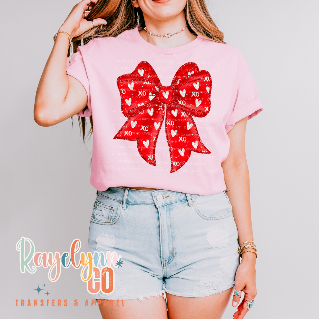 XOXO FAUX GLITTER BOW- DTF TRANSFER