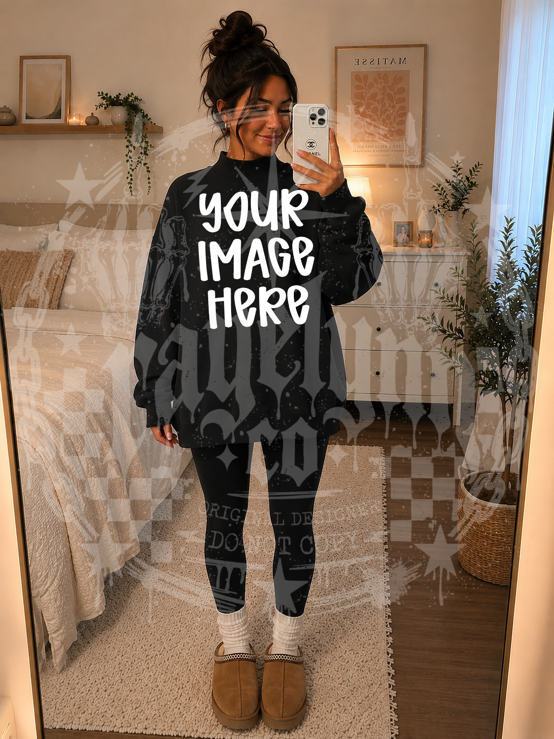 MOCK NECK DROP SHOULDER BLACK MOCKUP- DIGITAL DOWNLOAD