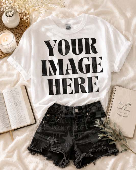 GILDAN FLATLAY WHITE BLANK MOCKUP- DIGITAL DOWNLOAD
