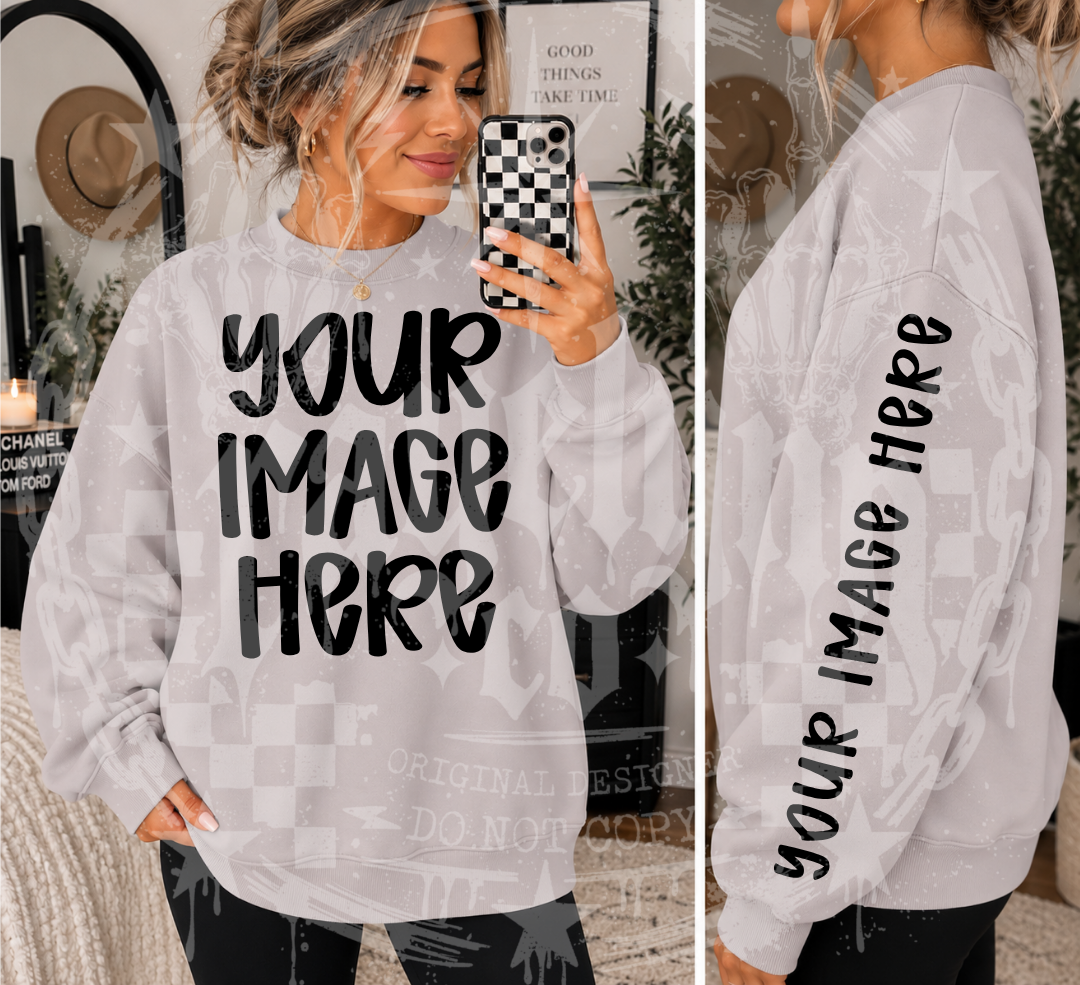 MOCK NECK DROP SHOULDER GRAY MOCKUP- DIGITAL DOWNLOAD