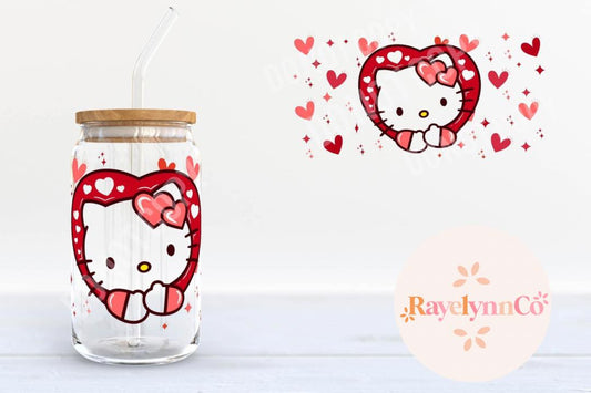 RED KITTY- 16 OZ GLASS TUMBLER