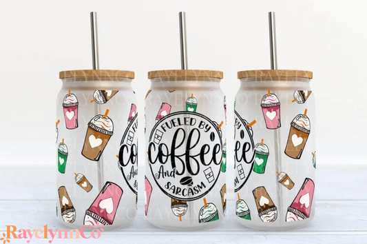 FUELED BY COFFEE- 16 OZ GLASS TUMBLER